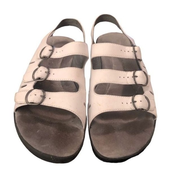 Clarks Springers White Leather Buckle Strap Slingback Sandals - Picture 2 of 4